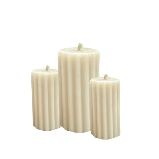Nordic Ribbed Pillar Candle Set – Minimalist Harmony