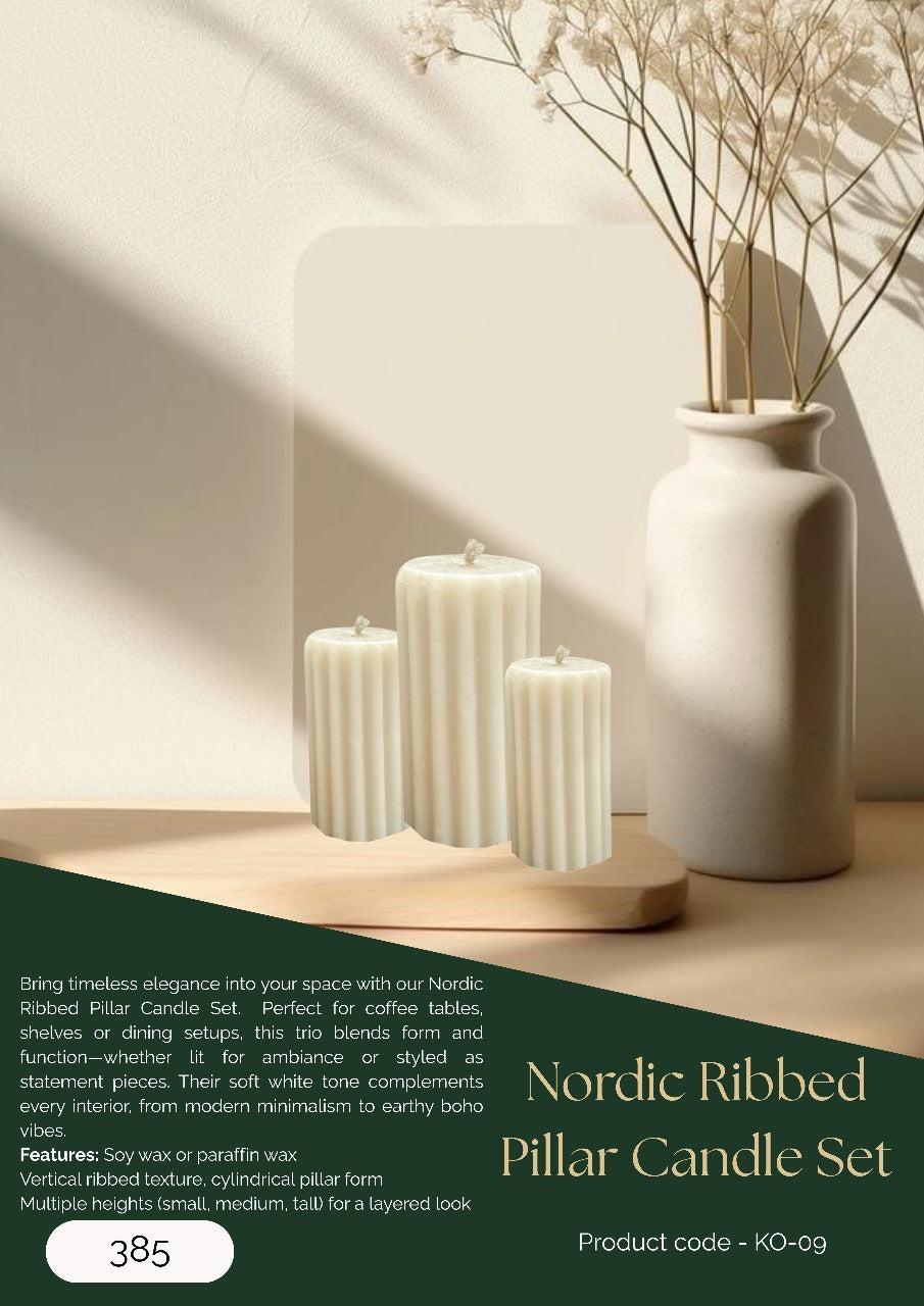 Nordic Ribbed Pillar Candle Set – Minimalist Harmony